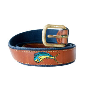 Reef Riders Men Leather Embroidery Mahi Mahi Fish Belt 36 Nautical Preppy Sail